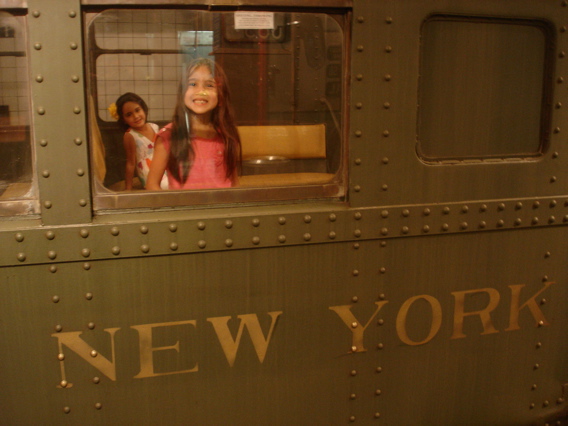 the girls on an old subway car