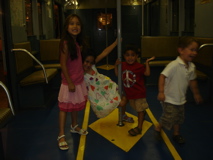 dancing on an old subway car